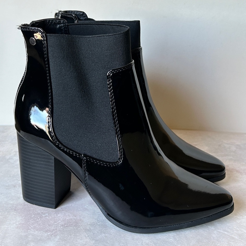Lane Bryant Black Patent Leather Ankle Booties Western Cowgirl boho‎ casual